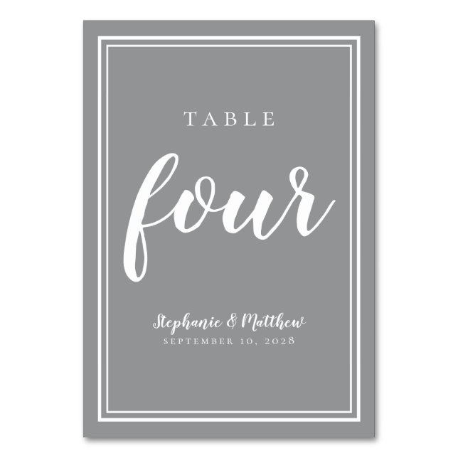 Elegant Receptions Four Modern Guest Dinner Gray Table Number (Front)
