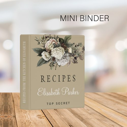 Elegant recipe book with winter white peonies mini binder