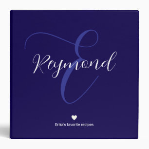 Elegant Recipe Script Monogram Blue 3 Ring Binder