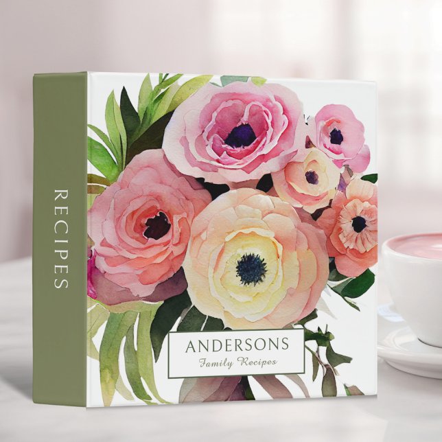Elegant Recipe Watercolor Floral Cookbook 3 Ring Binder (Creator Uploaded)