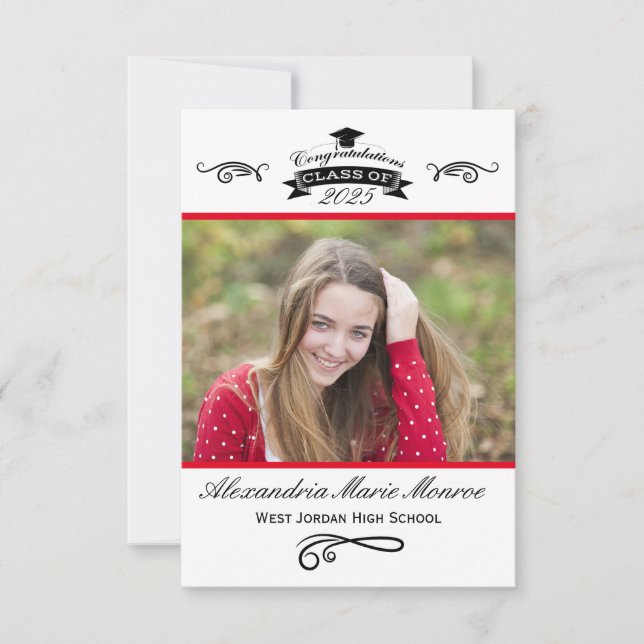 Elegant Red - 3x5 Graduation Invitation (Front)