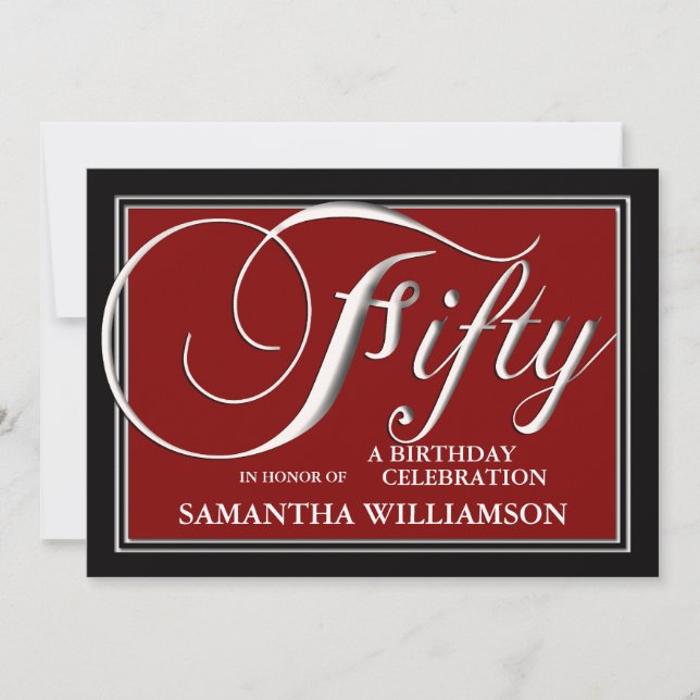 Elegant Red 50th Birthday Invitations (Front)