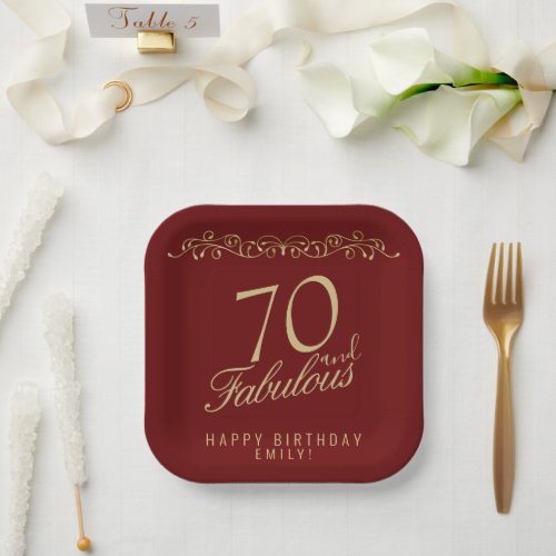 Elegant Red 70 and Fabulous 70th Birthday Paper Plates
