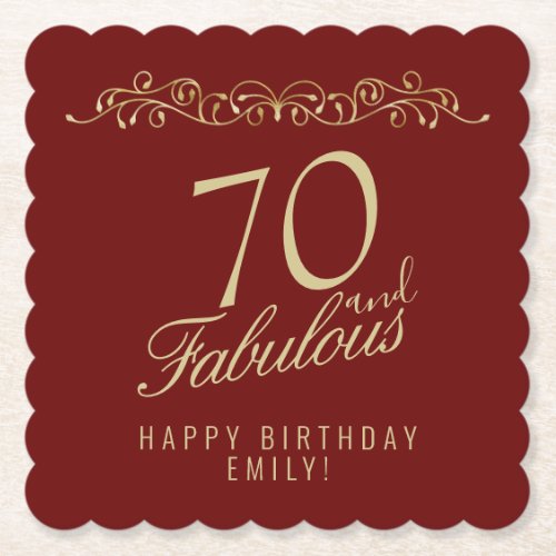 Elegant Red 70 and Fabulous 70th Birthday Party Paper Coaster