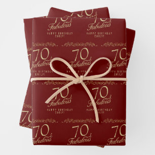 Elegant Red 70 and Fabulous 70th Birthday Wrapping Paper Sheets