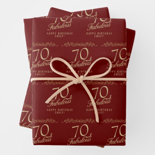 Elegant Red 70 and Fabulous 70th Birthday  Wrapping Paper Sheets