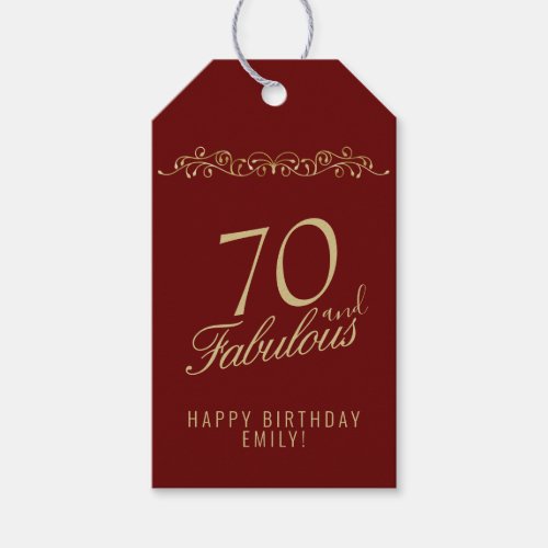Elegant Red 70 and Fabulous Ornament 70th Birthday Gift Tags
