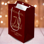 Elegant Red 70 and Fabulous Ornament 70th Birthday Medium Gift Bag<br><div class="desc">Elegant Red 70 and Fabulous Ornament 70th Birthday Medium Gift Bag. 70 and fabulous text in trendy golden script on a dark red background. Personalize it with your name and your age,  and make your own elegant birthday gift bags.</div>