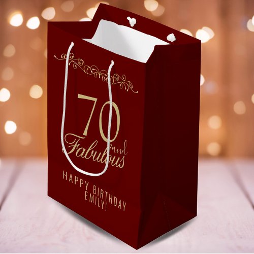 Elegant Red 70 and Fabulous Ornament 70th Birthday Medium Gift Bag