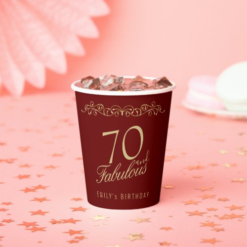 Elegant Red 70 and Fabulous Ornament 70th Birthday Paper Cups