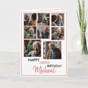 Elegant Red 8 Photo Collage 100th Birthday Card
