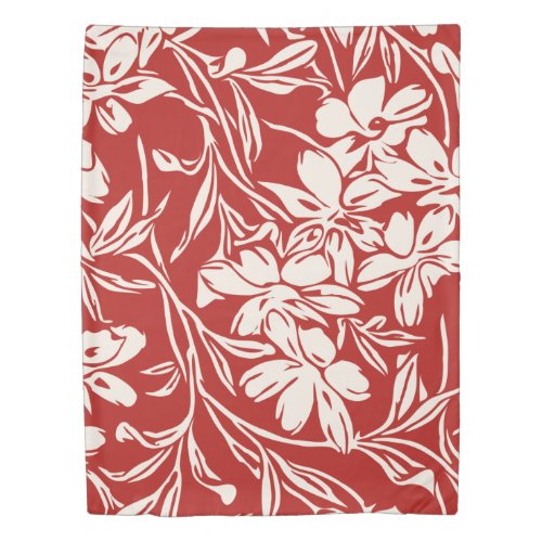 Elegant Red Abstract Floral Illustration Duvet