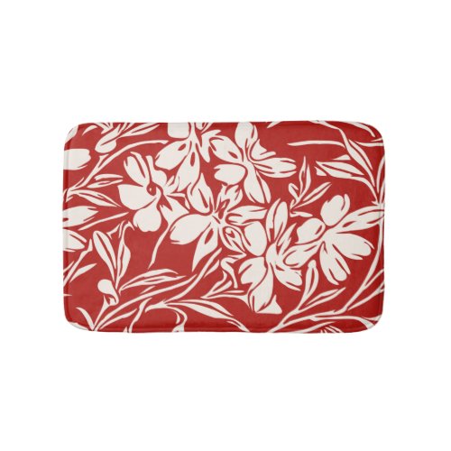 Elegant Red Abstract Floral Illustration Pattern Bath Mat