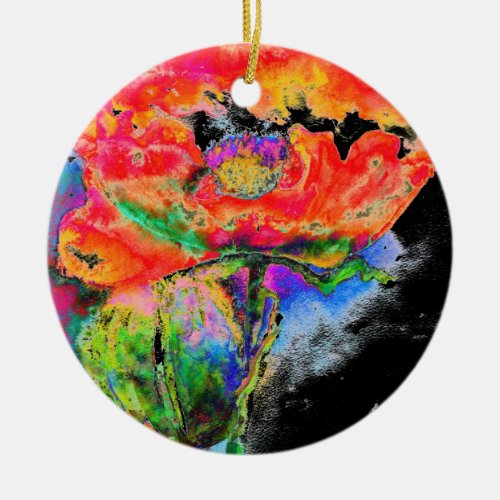 Elegant red abstract floral watercolor painting ceramic ornament