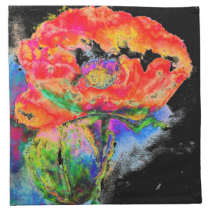 Elegant red abstract floral watercolor painting cloth napkin
