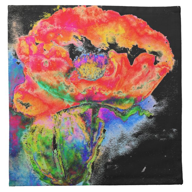 Elegant red abstract floral watercolor painting cloth napkin (Front)