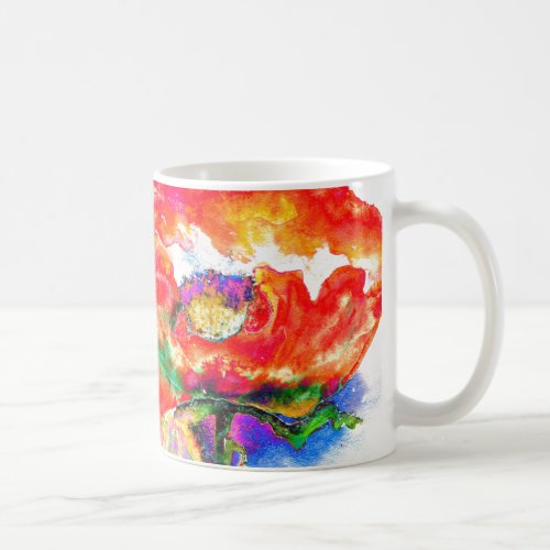 Elegant red abstract floral watercolor painting coffee mug