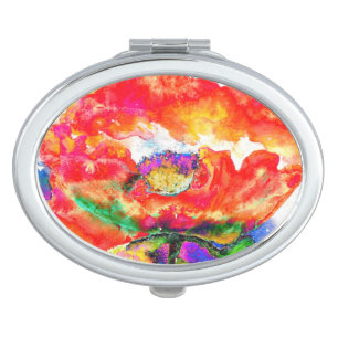Elegant red abstract floral watercolor painting compact mirror