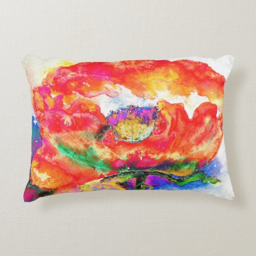 Elegant red abstract floral watercolor painting decorative pillow