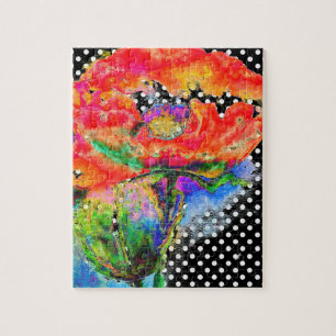 Elegant red abstract floral watercolor painting jigsaw puzzle