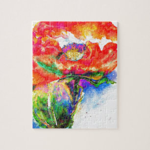 Elegant red abstract floral watercolor painting jigsaw puzzle