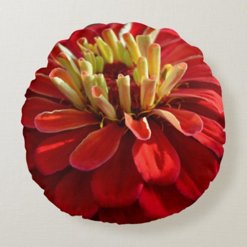 Elegant red abstract floral watercolor painting round pillow