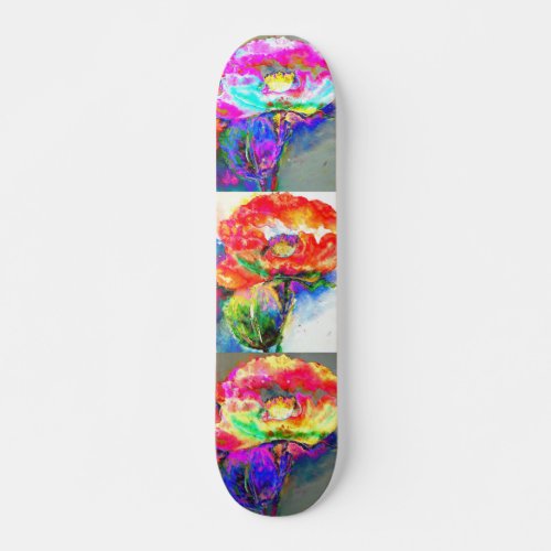 Elegant red abstract floral watercolor painting skateboard