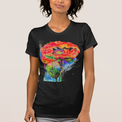 Elegant red abstract floral watercolor painting T_Shirt