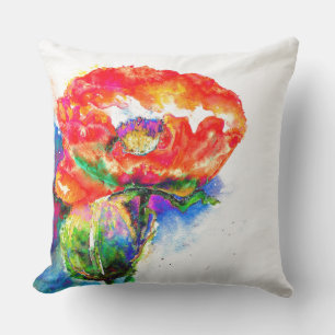 Elegant red abstract floral watercolor painting throw pillow