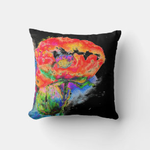 Elegant red abstract floral watercolor painting throw pillow