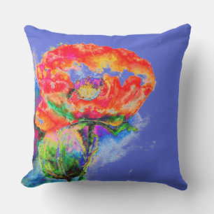 Elegant red abstract floral watercolor painting throw pillow