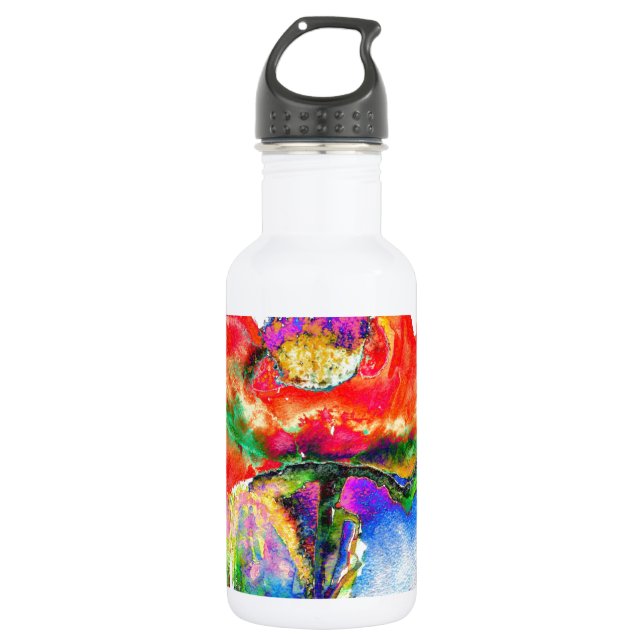 Elegant red abstract floral watercolor painting water bottle (Front)