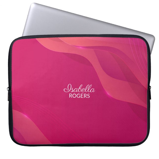 Elegant Red Abstract Waves with Customization Laptop Sleeve (Front)