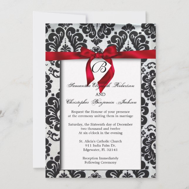 Elegant Red Accent Wedding Invite (Front)