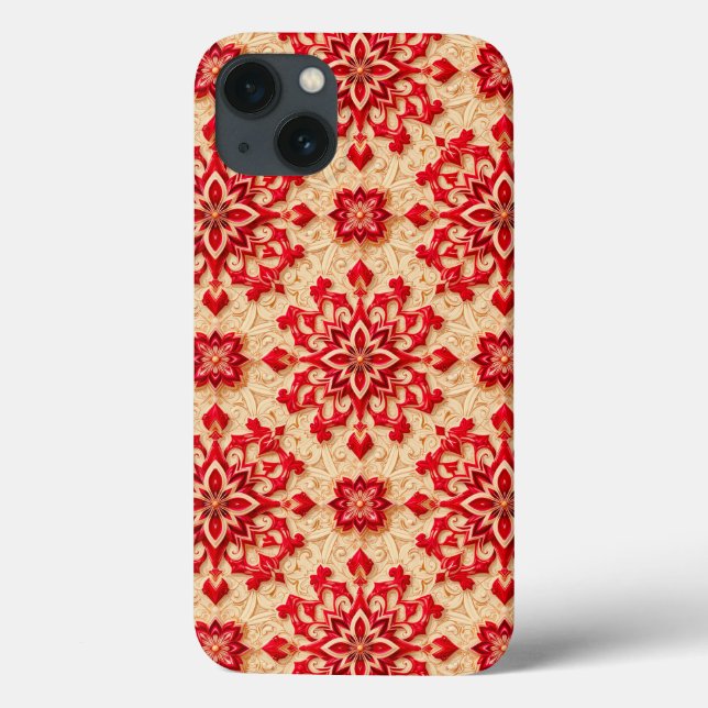 Elegant Red and Beige Ornamental Pattern Case-Mate iPhone Case (Back)
