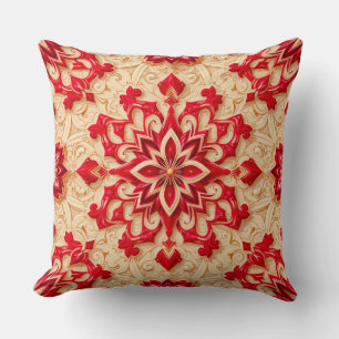 Elegant Red and Beige Ornamental Pattern Throw Pillow