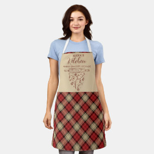 Elegant Red and Beige Tartan Plaid Nana's Kitchen Apron