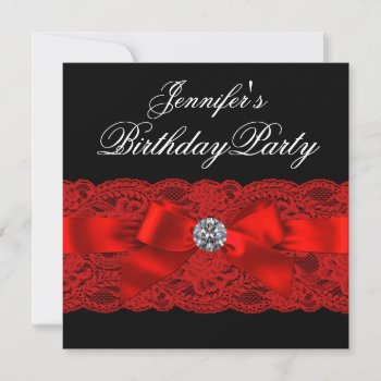 Elegant Red And Black Birthday Party Invitation by Pure_Elegance at Zazzle