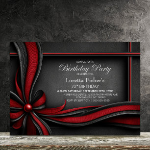 Elegant Red and Black Bow 70th Birthday Party Invitation