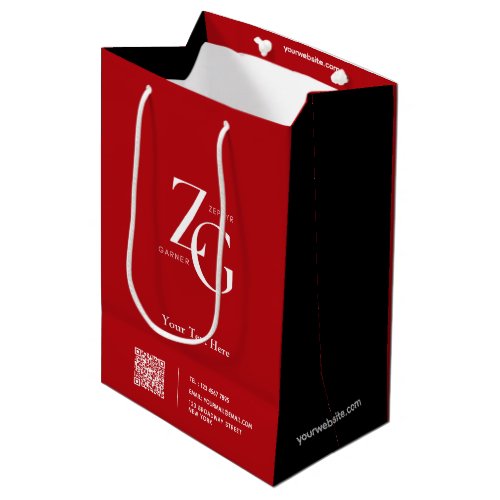 Elegant red and black custom logo business medium gift bag