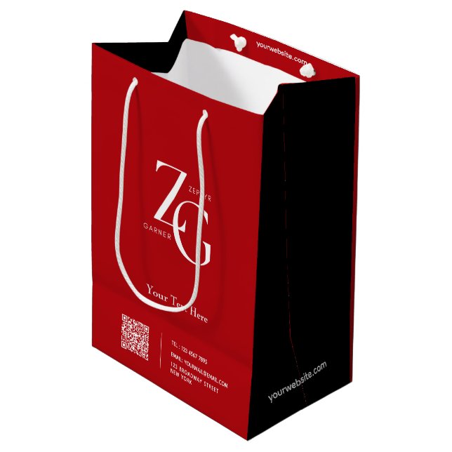 Elegant red and black custom logo business medium gift bag (Front Angled)