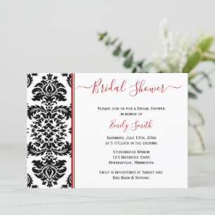 Elegant Red and Black Damask Bridal Shower Invitation
