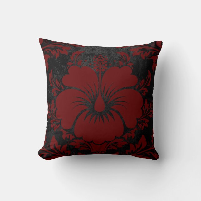 Elegant red and black damask elegant throw pillow (Front)