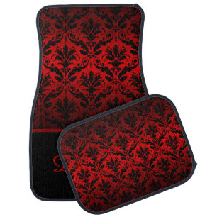 Elegant Red and Black Damask Monogram Car Mats