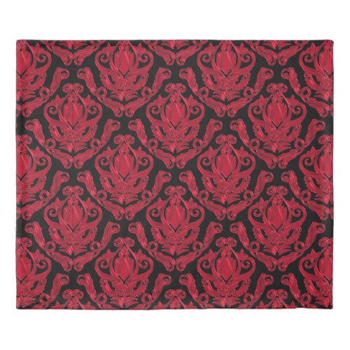 Elegant Red and Black Damask Print Duvet Cover