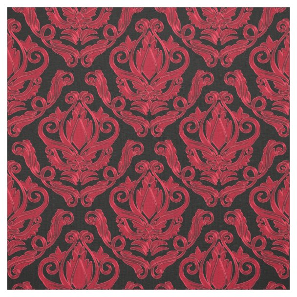 Red and Black Damask Print Fabric Zazzle