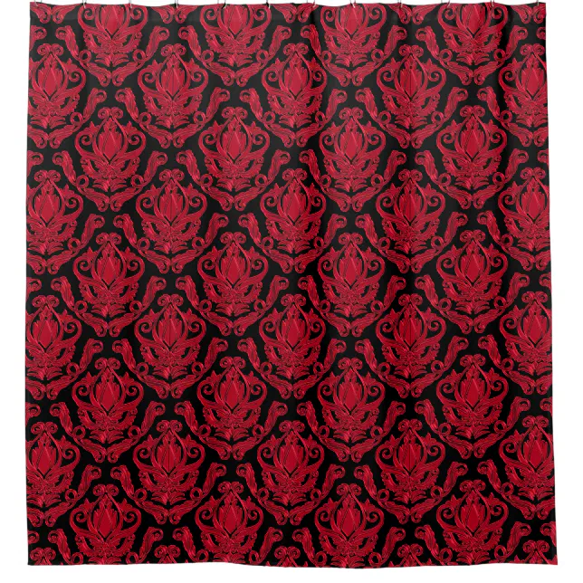 Elegant Red and Black Damask Print Shower Curtain | Zazzle