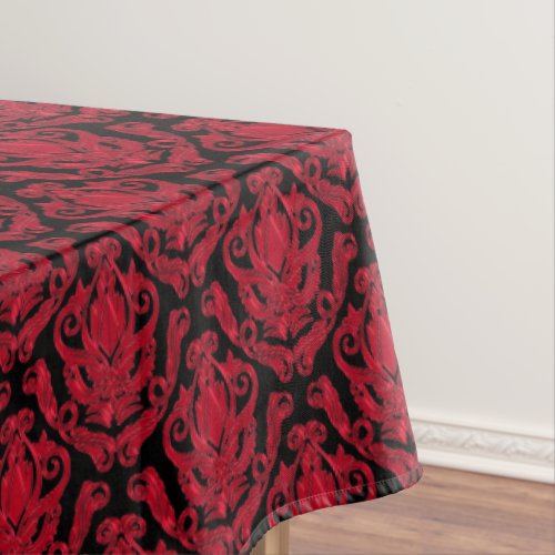 Elegant Red and Black Damask Print Tablecloth