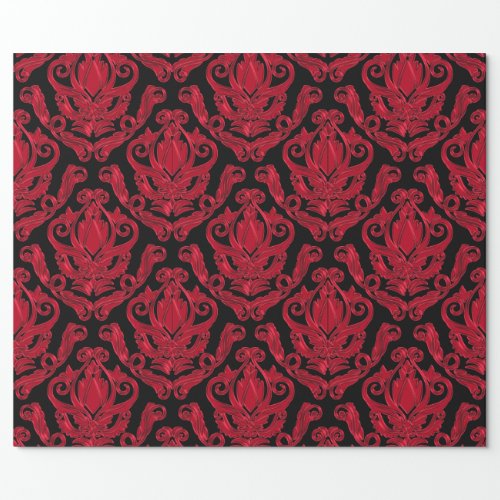 Elegant Red and Black Damask Print Wrapping Paper