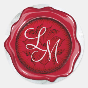Elegant Red and Black Floral Wax Seal Monogram